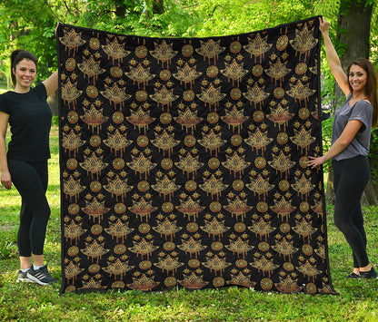 Black And Gold Lotus Flower Print Quilt