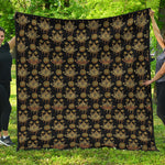 Black And Gold Lotus Flower Print Quilt