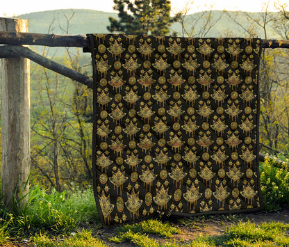 Black And Gold Lotus Flower Print Quilt