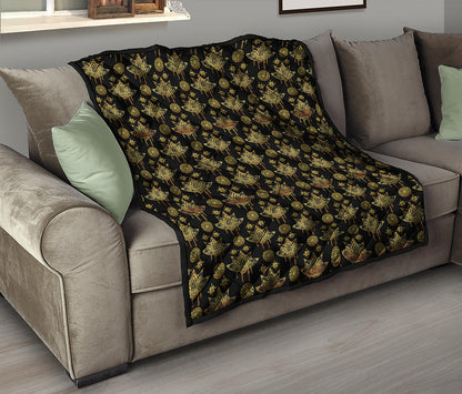 Black And Gold Lotus Flower Print Quilt