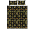 Black And Gold Lotus Flower Print Quilt Bed Set