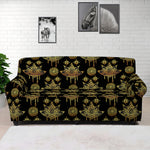 Black And Gold Lotus Flower Print Sofa Cover