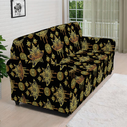 Black And Gold Lotus Flower Print Sofa Cover