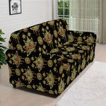 Black And Gold Lotus Flower Print Sofa Cover