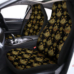 Black And Gold Lotus Flower Print Universal Fit Car Seat Covers