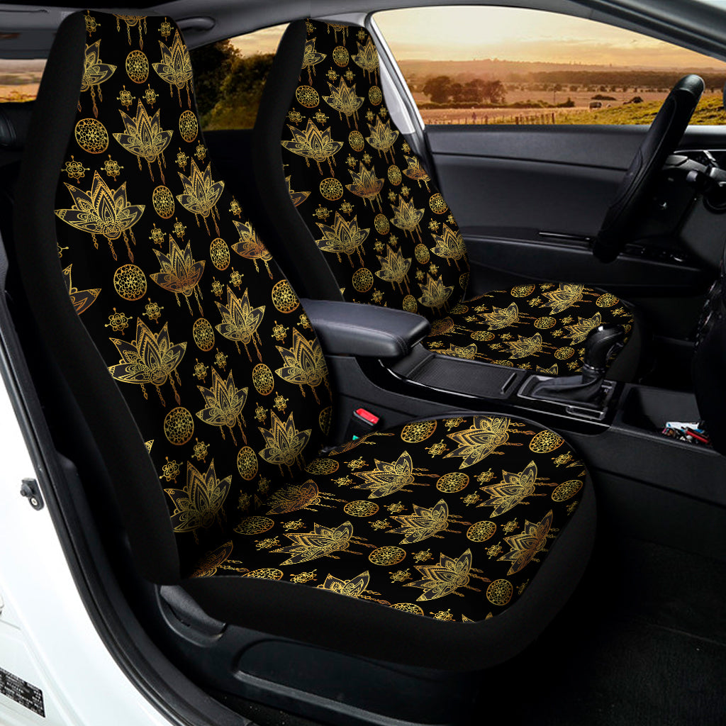 Black And Gold Lotus Flower Print Universal Fit Car Seat Covers