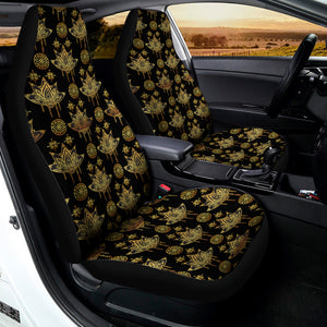 Black And Gold Lotus Flower Print Universal Fit Car Seat Covers