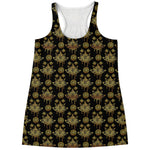 Black And Gold Lotus Flower Print Women's Racerback Tank Top