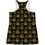 Black And Gold Lotus Flower Print Women's Racerback Tank Top