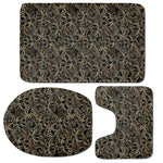 Black And Gold Lotus Pattern Print 3 Piece Bath Mat Set