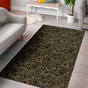 Black And Gold Lotus Pattern Print Area Rug