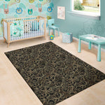 Black And Gold Lotus Pattern Print Area Rug