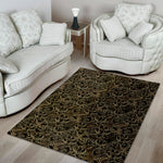 Black And Gold Lotus Pattern Print Area Rug