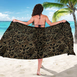 Black And Gold Lotus Pattern Print Beach Sarong Wrap