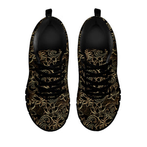 Black And Gold Lotus Pattern Print Black Sneakers