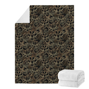 Black And Gold Lotus Pattern Print Blanket