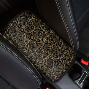 Black And Gold Lotus Pattern Print Car Center Console Cover