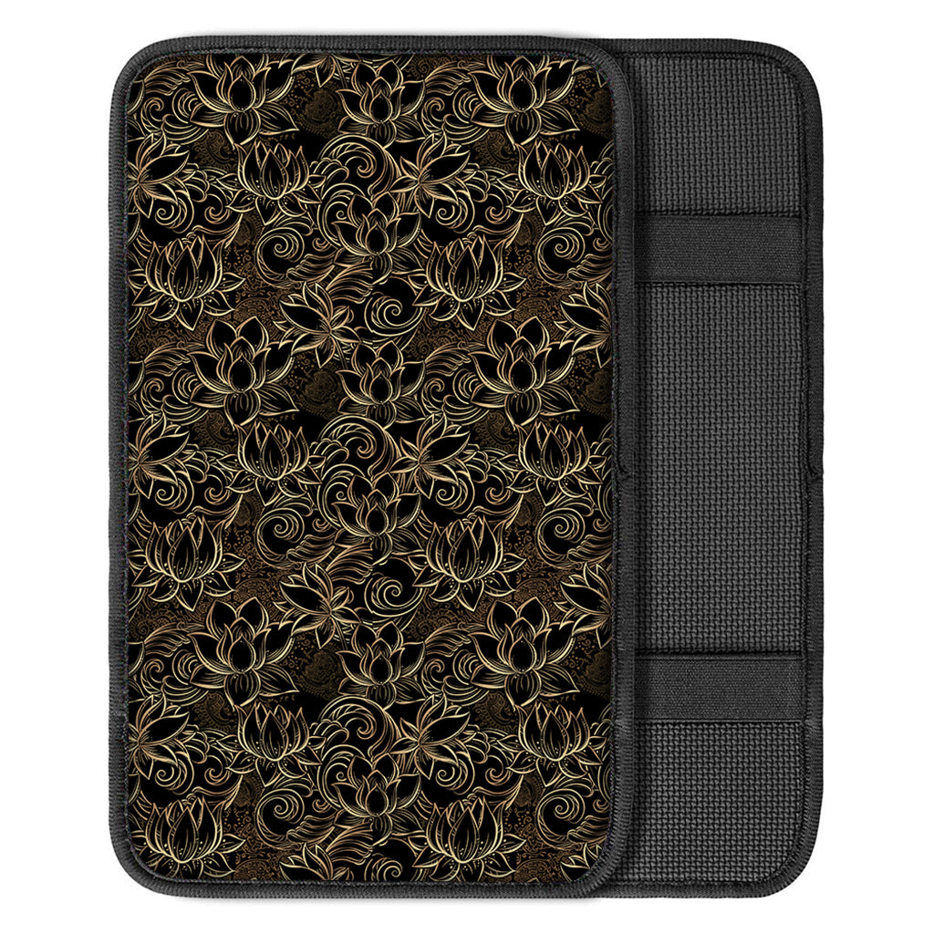 Black And Gold Lotus Pattern Print Car Center Console Cover