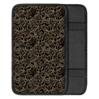 Black And Gold Lotus Pattern Print Car Center Console Cover