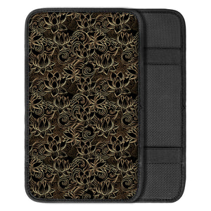 Black And Gold Lotus Pattern Print Car Center Console Cover