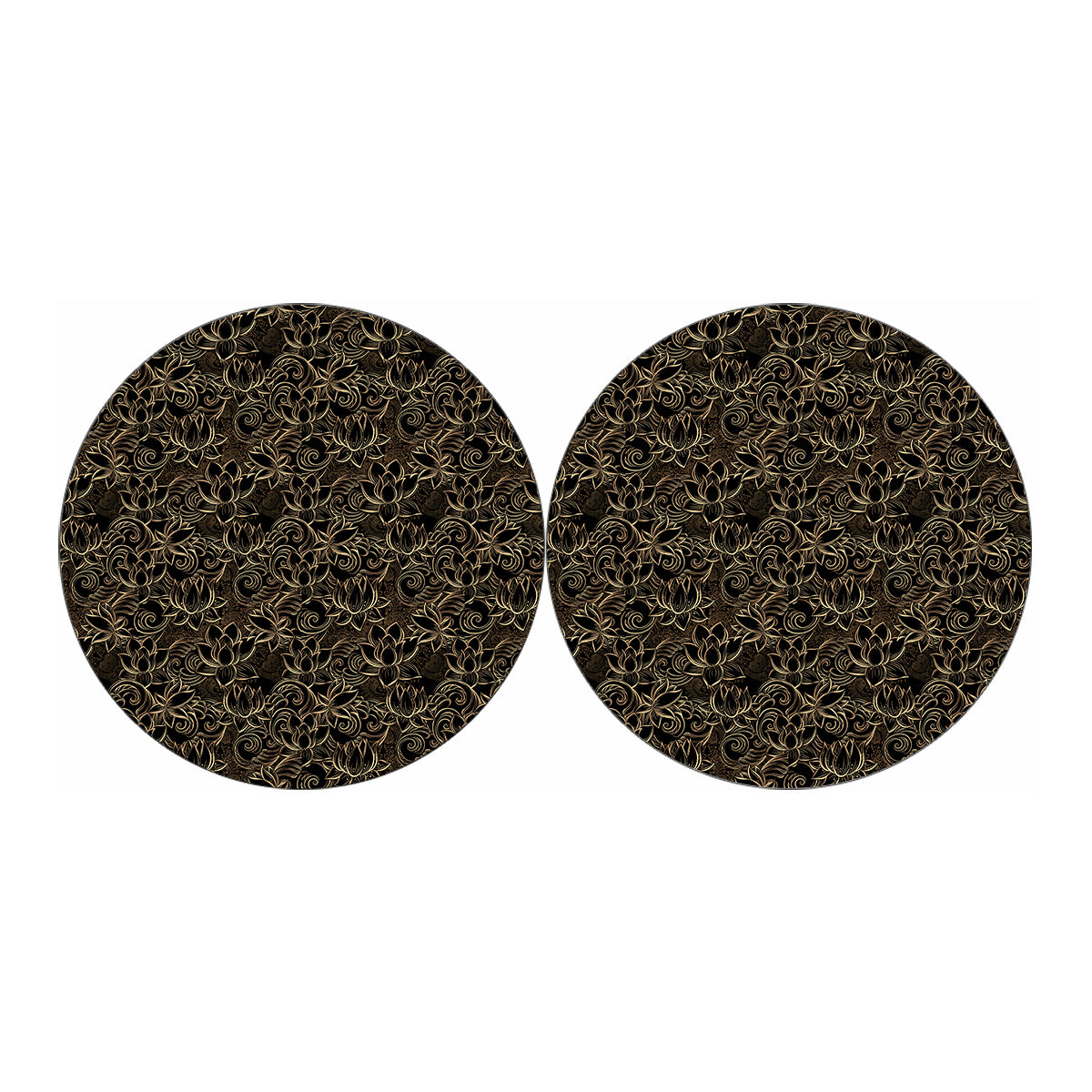 Black And Gold Lotus Pattern Print Car Coasters