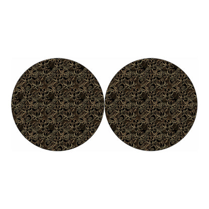 Black And Gold Lotus Pattern Print Car Coasters