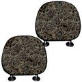 Black And Gold Lotus Pattern Print Car Headrest Covers