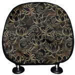 Black And Gold Lotus Pattern Print Car Headrest Covers
