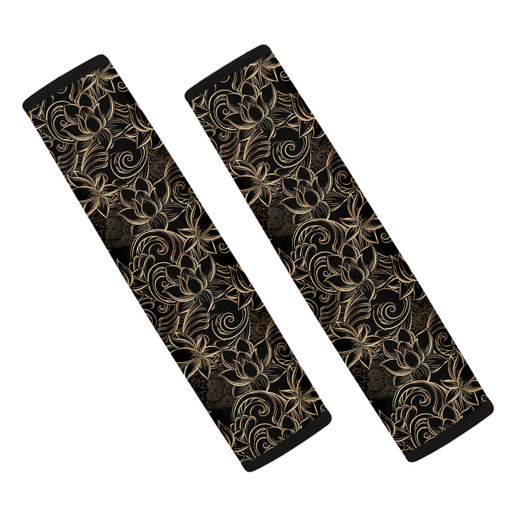 Black And Gold Lotus Pattern Print Car Seat Belt Covers