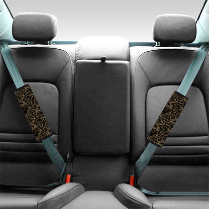 Black And Gold Lotus Pattern Print Car Seat Belt Covers