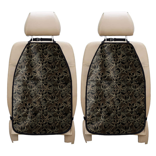 Black And Gold Lotus Pattern Print Car Seat Organizers