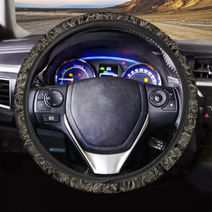 Black And Gold Lotus Pattern Print Car Steering Wheel Cover