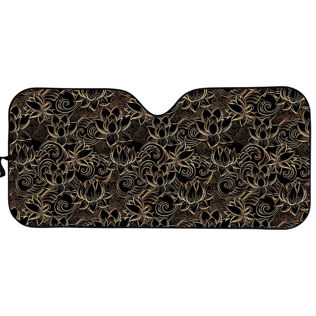 Black And Gold Lotus Pattern Print Car Sun Shade