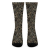 Black And Gold Lotus Pattern Print Crew Socks