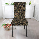 Black And Gold Lotus Pattern Print Dining Chair Slipcover