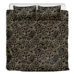 Black And Gold Lotus Pattern Print Duvet Cover Bedding Set
