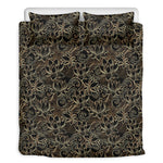 Black And Gold Lotus Pattern Print Duvet Cover Bedding Set