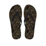 Black And Gold Lotus Pattern Print Flip Flops