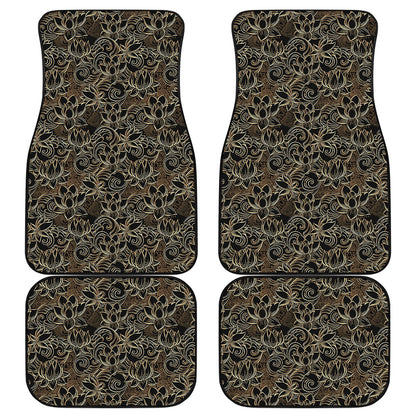 Black And Gold Lotus Pattern Print Front and Back Car Floor Mats