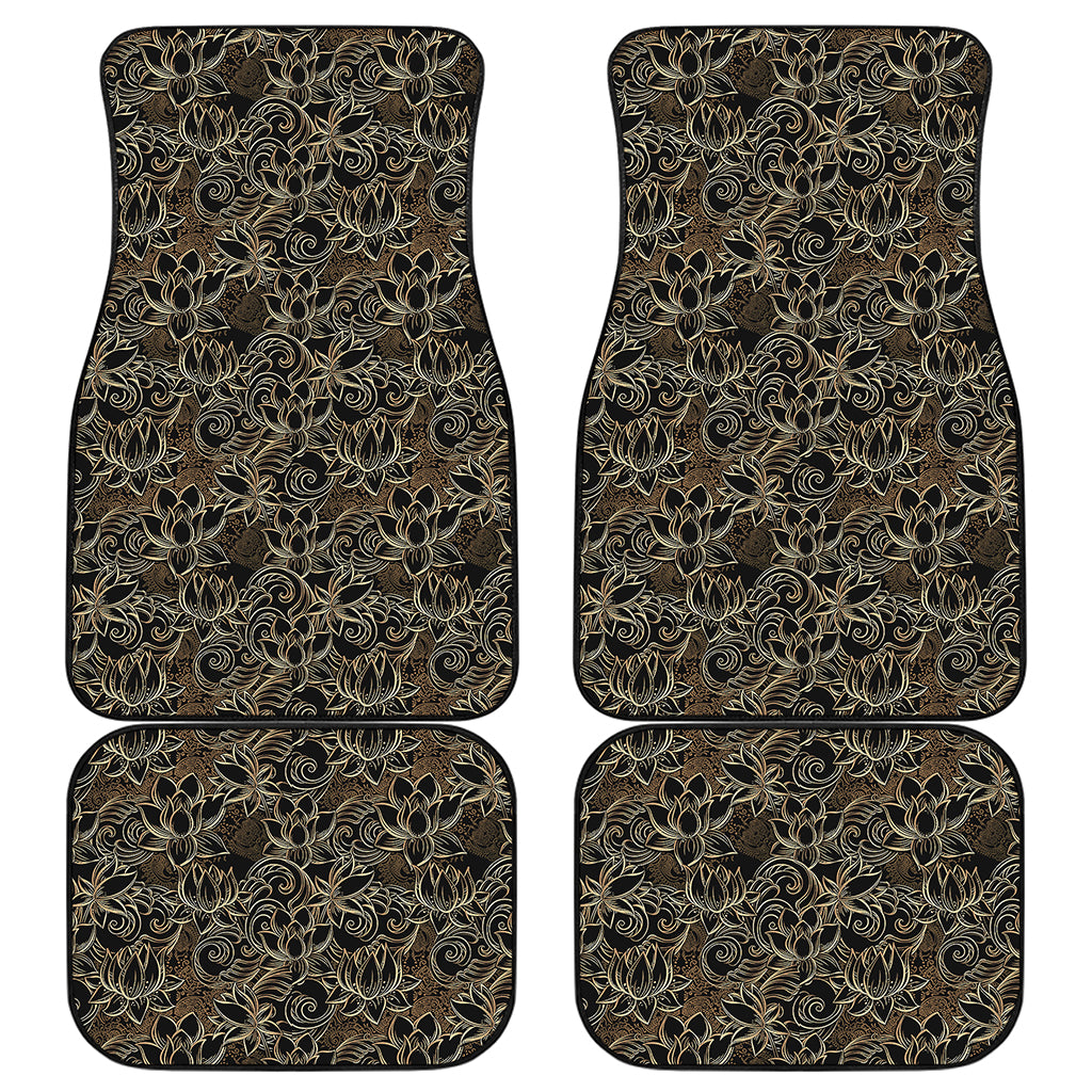 Black And Gold Lotus Pattern Print Front and Back Car Floor Mats