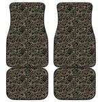 Black And Gold Lotus Pattern Print Front and Back Car Floor Mats