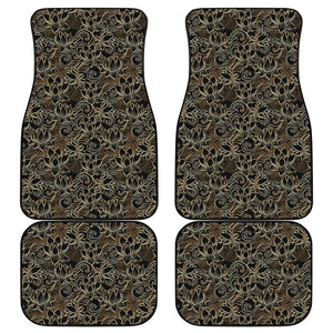 Black And Gold Lotus Pattern Print Front and Back Car Floor Mats