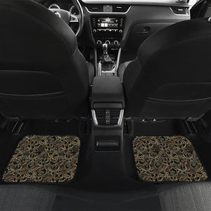 Black And Gold Lotus Pattern Print Front and Back Car Floor Mats