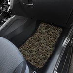 Black And Gold Lotus Pattern Print Front and Back Car Floor Mats