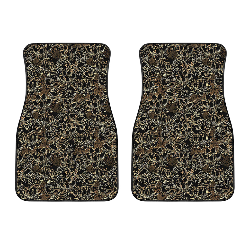 Black And Gold Lotus Pattern Print Front Car Floor Mats