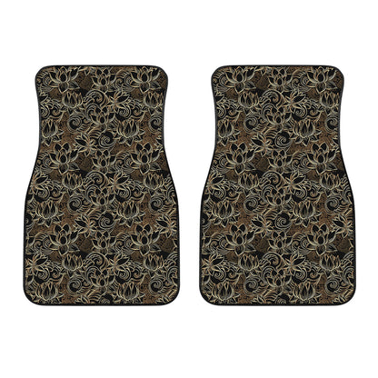 Black And Gold Lotus Pattern Print Front Car Floor Mats
