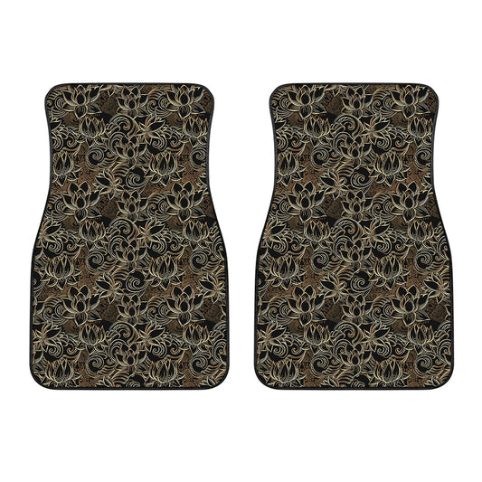 Black And Gold Lotus Pattern Print Front Car Floor Mats