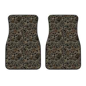 Black And Gold Lotus Pattern Print Front Car Floor Mats