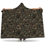 Black And Gold Lotus Pattern Print Hooded Blanket