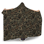 Black And Gold Lotus Pattern Print Hooded Blanket